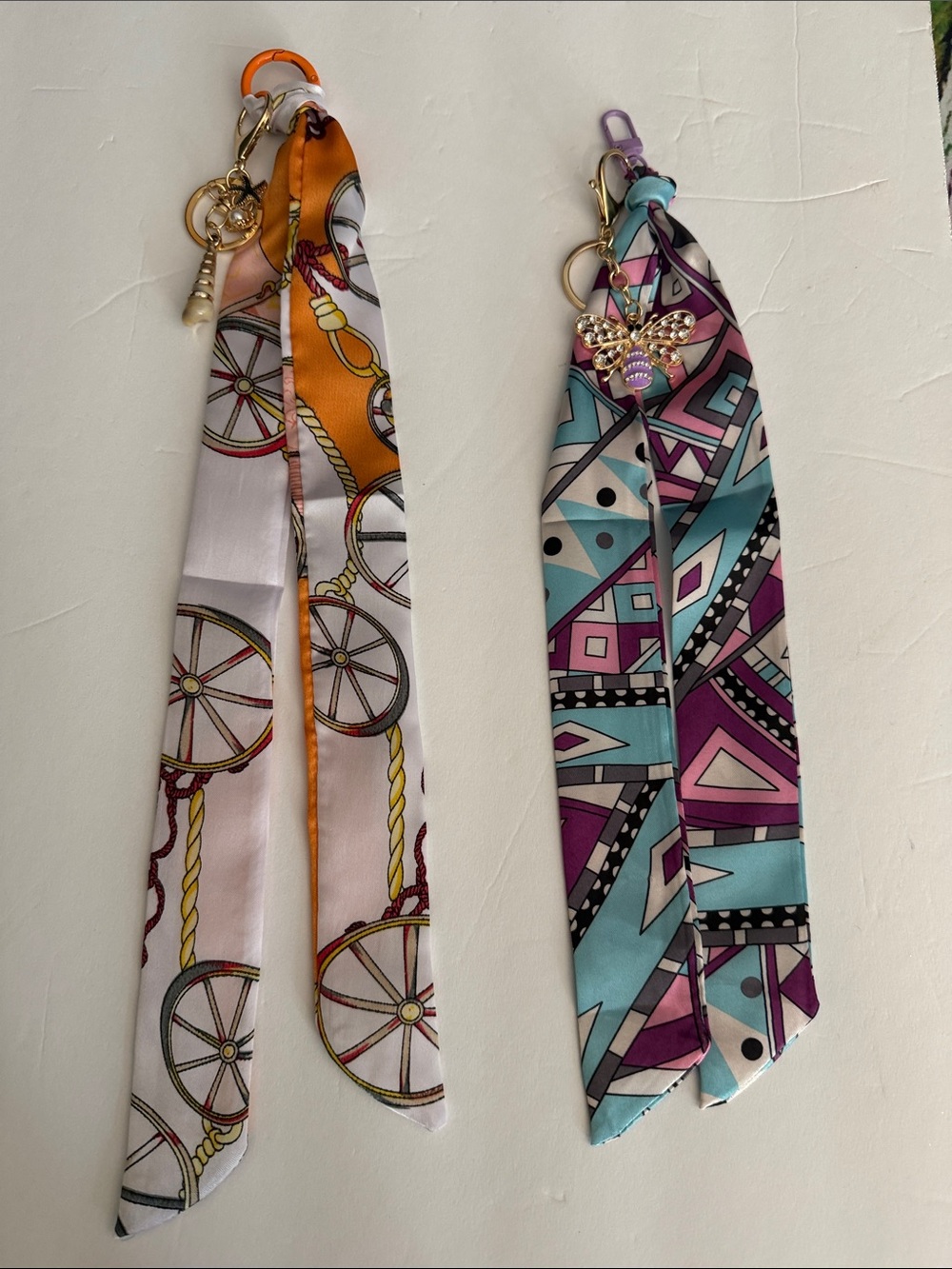 Silk-Style Patterned Key & Card Holder Scarf - Purple/Teal and White/Orange
